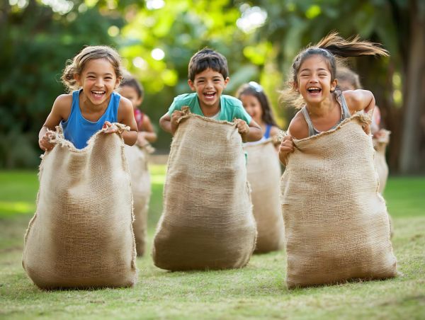 Carrera de sacos para niños